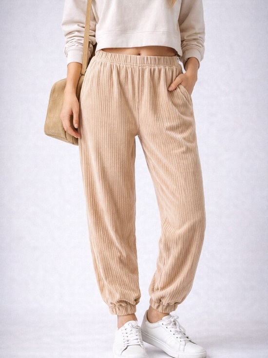 Sadie & Sage Pants - Sadie & Sage Beige Corduroy Jogger Pants Women’s Medium Cozy Casual Lounge